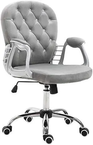 Vinsetto Velvet Home Office Chair, Button Tufted Desk Chair with Padded Armrests, Adjustable Height and Swivel Wheels, Gray
