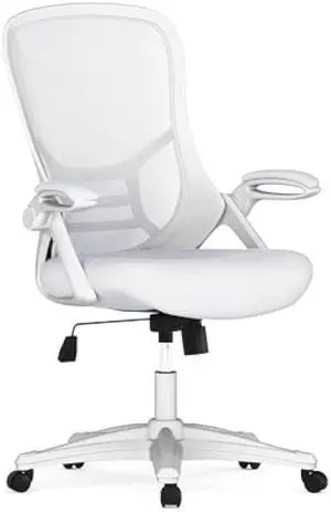 Flash Furniture Porter High-Back Swivel Office Chair with Adjustable Lumbar Support and Height, Ergonomic Mesh Desk Chair with Flip-Up Armrests, White