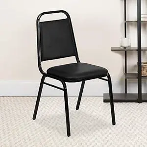 EMMA + OLIVER Trapezoidal Back Vinyl Stackable Banquet Chair, Multipurpose Stacking Chair with Padded Seat and Back, Black