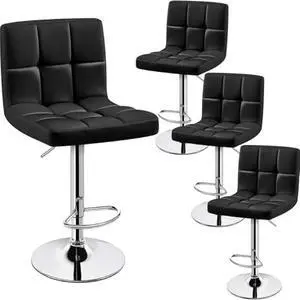 Yaheetech Bar Stools Set of 4, PU Leather Swivel Barstools, Height Adjustable Counter Chairs, Modern Stools with Back for Bar Kitchen Island Dining Room, Black