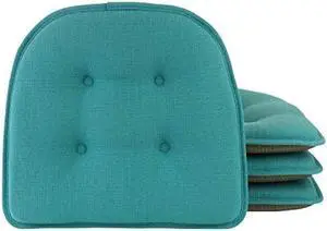 Klear Vu Omega Non-Slip Chair Cushions, Assembled in USA, U-Shaped Skid-Proof Seat Pads for Dining Room, Kitchen, Office, 15x16, 4 Pack, Solid Teal Blue 4 Count