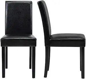 DAGONHIL Dining Chairs Set of 2 PU Leather Dining Room Chairs, Armless Upholstered Kitchen Chair with Black Solid Wood Legs, Black