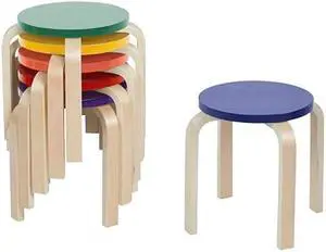 ECR4Kids Bentwood Stackable Stools, Classroom Furniture, Assorted, 6-Piece