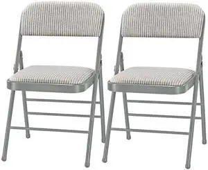 Amazing for less Pack of 2 (Fabric/Vinyl) Steel Frame Metal Foam Padded Folding Chairs (Black, Gray, White) (2-Pack - Fabric White)