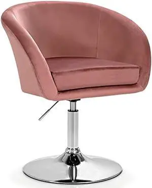 COSTWAY Vanity Chair, Height Adjustable Modern Velvet Makeup Chair with Chrome Frame, Round-Back, Comfortable Swivel Accent Leisure Chair for Living Room, Bedroom (Pink), Welcome to consult