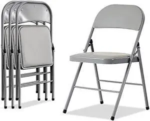 Karl home 4 Pack Grey Folding Chairs with Padded Seats for Outdoor & Indoor, Portable Stackable Commercial Seat with Steel Frame for Events Office Wedding Party, 330lbs Capacity, Welcome to consult
