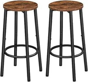 HOOBRO Bar Stools, Set of 2 Bar Chairs, Kitchen Round Height Stools with Footrest, Breakfast Bar Stools, Sturdy Steel Frame, for Dining Room, Kitchen, Party, Easy Assembly, Rustic Brown BF03BY01