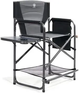 EVER ADVANCED Medium Tall Directors Chair Foldable Makeup Artist Chair Bar Height with Side Table Cup Holder and Storage Bag Footrest, Supports 350LBS (Grey, Seat Height: 23.2 inches)