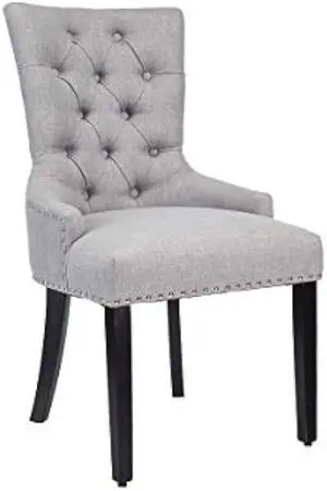 CangLong Modern Elegant Button-Tufted Upholstered Fabric With Nailhead Trim Dining Side Chair for Dining Room Accent Chair for Bedroom, Light Grey, Welcome to consult