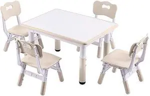 DOREROOM Height-Adjustable Kids Table and 4 Chairs Set, Toddler Table and Chair Set with Graffiti Desktop, 31.5''L x 23.6''W Children Activity Table for Daycare, Classroom, Home, Welcome to consult