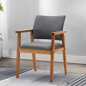 thksbought Mid Century Modern Walnut Dining Chairs Wood Arm Grey Fabric Kitchen Cafe Living Room Decor Furniture, Welcome to consult