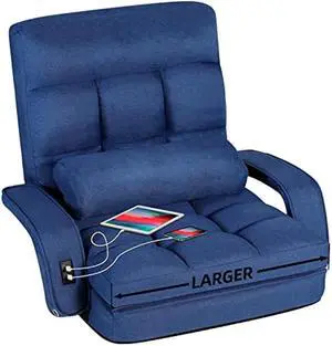 STHOUYN Comfy Floor Chair Bedroom 2 USB Charging Ports, 5-Position Floor Couch Gaming Chairs Adults, Lounge Chair Indoor Folding Floor Lazy Sofa Meditation Arm Dorm Chair Living Room (Navy Blue)