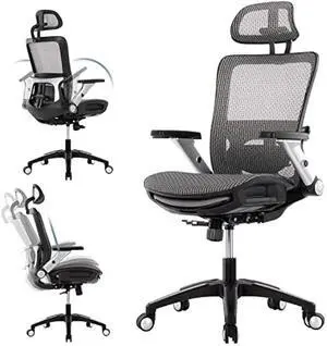 Ergonomic Mesh Office Chair with Footrest, High Back Computer Executive Desk Chair with Headrest and 4D Flip-up Armrests, Adjustable Tilt Lock and Lumbar Support-Grey, Welcome to consult