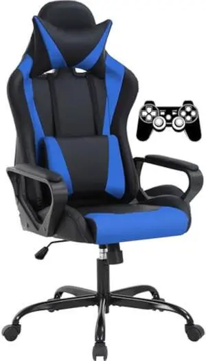 Gaming Chair, Computer Racing Chair Ergonomic Office Chair Video Game Chairs for Adult Kids Teen Height Adjustable Reclining Chair with Lumbar Support Armrest Headrest Swivel Chair Game Chair, Blue