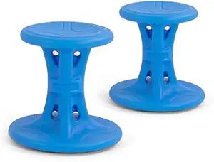 Simplay3 14 Play Around Wiggle Chairs 2-Pack, Kids Wobble Stools for Ages 5-8, Improved Focus and Attention - Blue, Made in USA