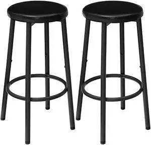 HOOBRO Bar Stools Set of 2, Bar Stools for Kitchen Island, 25.6 Inches PU Upholstered Bar Chairs, Bar Height Stools with Footrest, Easy Assembly, for Kitchen, Dining Room, Cafe, Black BB30BY01