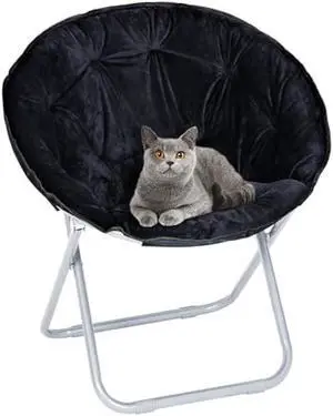SUPER DEAL Folding Saucer Chair, Adults Kids Portable Faux Fur Round Chair for Living Room Dorm Room Apartment, Black