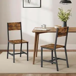 VASAGLE Dining Chair Set of 2, Rustic Wood Chairs with Metal Steel Frame, Easy to Assemble, Comfortable Seat, Modern Farmhouse Chair for Kitchen, Bedroom, Living Room, Rustic Brown and Ink Black