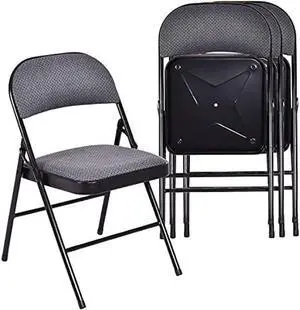 Moccha 4 Pack Folding Chairs, Stackable Fabric Commercial Chair with Metal Frame, Lightweight Portable Foldable Chairs with Padded Seat for Home Office Wedding Party Indoor Outdoor Events (Gray)