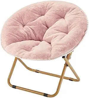 Heritage Kids Folding Faux Fur Blush with Gold Base 23 Kids Saucer Chair