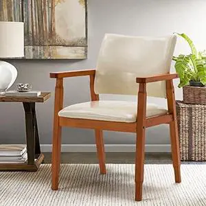 NOB Mid-Century Dining Side Chair with Faux Leather Seat in Beige, handrail Chair