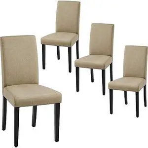 Yaheetech Dining Chairs Set of 4 Fabric Parson Upholstered Kitchen Chairs with Padded Seat and Solid Wood Legs for Dining Room/Restaurant, Armless Design, Khaki