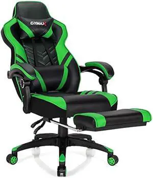 GYMAX Gaming Chair, Ergonomic Computer Chair with Footrest, Linkage Armrests & Lumbar Cushion, Big Wide High Back Video Gaming Chair, Reclining Office Rolling Chair for Adult/Teens (Green)
