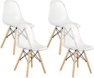 Giantex Dining Chairs Set of 4, Clear Acrylic Dining Chairs with Beech Wood Legs, Max Load 330 Lbs, Pre Assembled Transparent Kitchen Chairs, Modern Mid Century Plastic Dining Side Chair