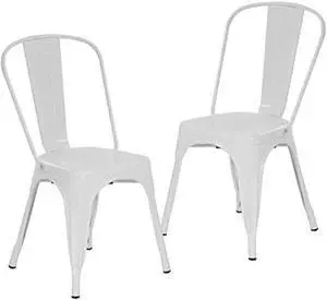 Set of 2 Metal Dining Chairs - Indoor Outdoor Stackable Bistro Chairs, 18 Seat Height & 330lbs Capacity, Cafe Restaurant Industrial Style for Kitchen, Farmhouse, Pub, Trattoria (Tolix Design)