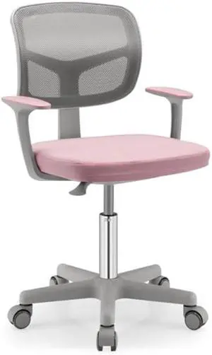 Giantex Kids Desk Chair, Children Computer Chair with Wheels and Y-Shaped Lumbar Support, Mesh Kids Study Seating, Height Adjustable Desk Chair for Girls Boys Aged 4-13, Pink