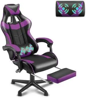 Soontrans Purple Gaming Chair with Footrest, Ergonomic Gamer Chair, Video Game Chairs with Adjustable Headrest, Removable Lumbar Support Office Chair, Game Chairs for Adults Teens(Purple)