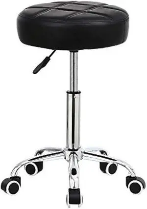 KKTONER Round Rolling Stool PU Leather Height Adjustable Swivel Drafting Work SPA Medical Salon Stools Chair with Wheels Black