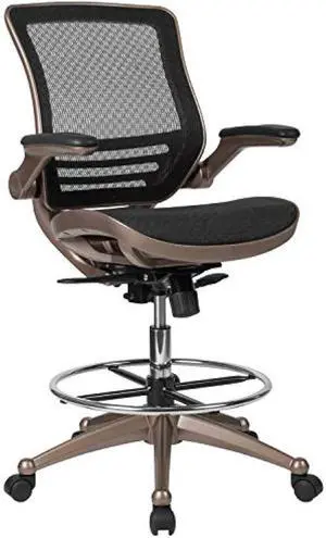 Flash Furniture Waylon Mid-Back Swivel Office Chair with Adjustable Foot Ring and Seat Height, Ergonomic Mesh Chair with Armrests, Black/Gold