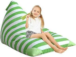 Aubliss Stuffed Animal Storage Bean Bag Chairs Cover, 50x 35 Extra Large Bean Bags Chair for Kids & Adults, Beanbag Toy Storage for Boys Girls - Premium Cotton Canvas Green Stripe