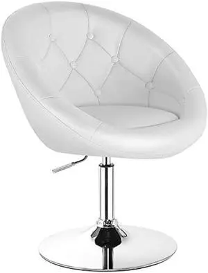Giantex Swivel Round Vanity Chair, Height Adjustable with Back for Barber's Shop, Bar, Modern Living Room Makeup Beauty Accent Tilt Chair, White