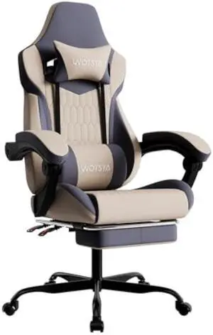 Gaming Chair with Footrest, High Back Gaming Chairs PVC Leather Ergonomic Gamer Chair with Adjustable Headrest Lumbar Support Racing Style Video Gaming Chair for Office/Home (Grey)