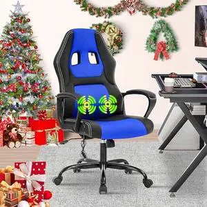 Gaming Chair Massage Office Chair Ergonomic Video Game Chairs Adjustable Reclining Computer Chair with Lumbar Support Armrest Headrest Task Rolling Swivel Chair Game Chair for Adult Teen, Blue