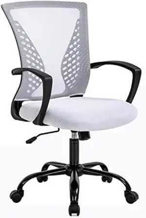 Home Office Chair Ergonomic Desk Chair Mesh Computer Chair with Lumbar Support&Armrest,Adjustable Mid Back Task Chair Executive Modern Rolling Swivel Chair for Students Teens Adults,White