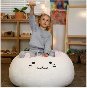 Furry Bean Bag Cover, Faux Fur Bean Bag Chair Cover for Kids, Teens and Adults 32x32x18in (Pinky Cat)
