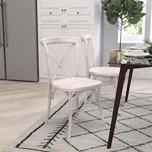 Merrick Lane Bardstown X-Back Bistro Style Wooden Dining Chair for Kitchens and Dining Rooms, High-Back Wood Stackable Kitchen Chair, Lime Wash