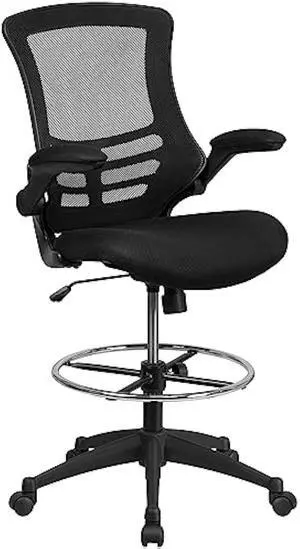 Flash Furniture Kelista Mid-Back Swivel Office Chair with Adjustable Seat Height, Ergonomic Mesh Desk Chair with Flip-Up Armrests, Black