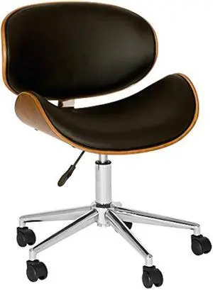 Armen Living Daphne Office Chair in Black Faux Leather and Chrome Finish, 33 x 21 x 20