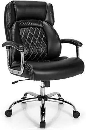 Giantex 500LBS Big and Tall Office Chair, Wide Seat Large Leather Executive Chair w/Heavy Duty Metal Base, Height Adjustable Swivel Computer Task Desk Chair, Padded Armrest, Rocking Backrest (Black)