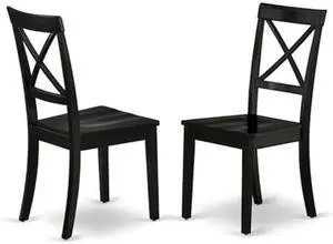 East West Furniture BOC-BLK-W Boston Dining Room Chairs - Cross Back Solid Wood Seat Chairs, Set of 2, Black
