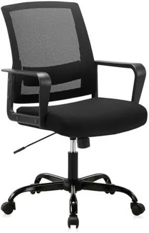 CLATINA Office Chair, Mid Back Ergonomic Desk Chairs Rolling Mesh Computer Chair with Executive Lumbar Support and Height Adjustable Design for Home Office, Black