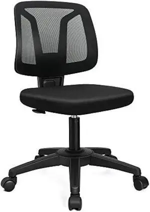 VigorPow Armless Mesh Office Chair Ergonomic Swivel Black Small Computer Desk Chair No Arms with Lumbar Support Height Adjustable Task Chair for Adults and Kids