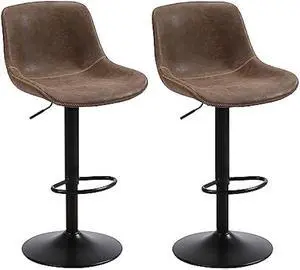 Bar Stools Set of 2, Swivel Counter Height Barstools with Back, Adjustable Modern Bar Chairs, Tall Armless PU Leather Kitchen Island Stool, Brown