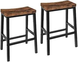 HOOBRO Bar Stools, Set of 2 Bar Chairs, 23.6 Inch Saddle Stools, Kitchen Counter Seat with Footrests, Industrial Barstools for Dining Room, Kitchen, Counter, Rustic Brown and Black BF02MD01