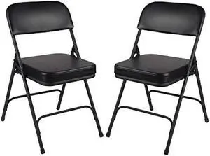 OEF Furnishings OEF3200 Series Heavy Duty, Industrial Grade, Premium Vinyl Folding Chairs 2 Ultra Padded Seat Double Hinged Steel Frame (2 Pack, Black/Black)