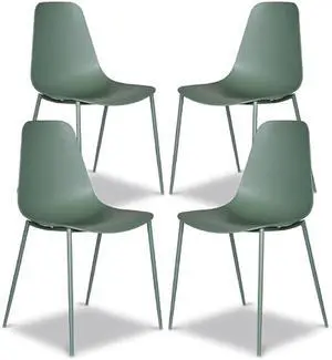 POLY & BARK Isla Modern Dining Chairs Set of 4  Mid Century Modern Plastic Dining Chair with Metal Legs  Kitchen & Dining Room Chairs  Indoor/Outdoor  Pistachio Green